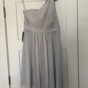 Ann Taylor Gray One Shoulder Silk Chiffon Mini